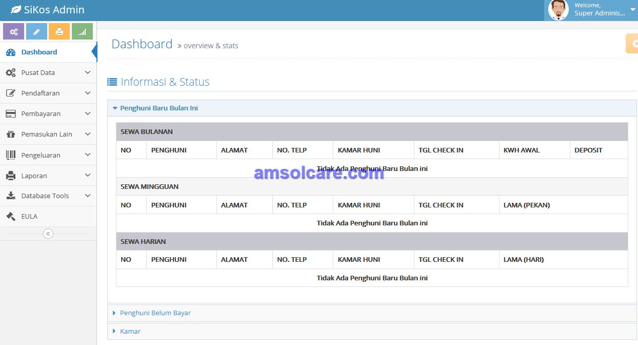 Software Sistem Informasi Kos-kosan/ Rent Room versi 3
